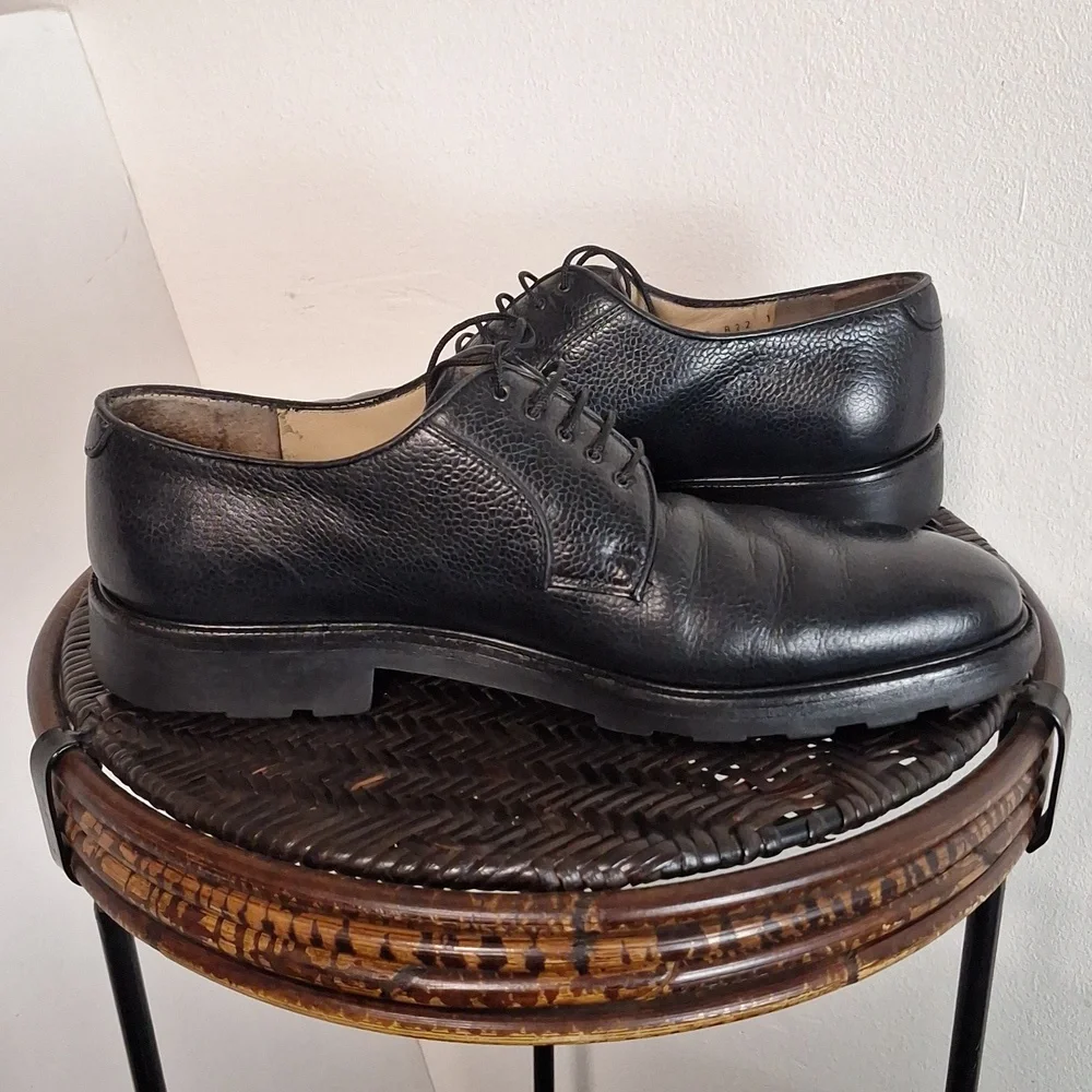 Salvatore Ferragamo Black Pebble Leather Casual Lace Up Derby Men Size 10 Oxford